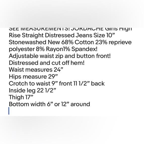 JORDACHE Girls High Rise Straight Distressed Jeans Size 12 Stonewashed New - Picture 11 of 11